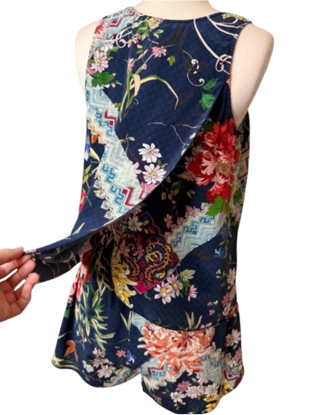 Johnny Was Roselynn 2 Pc Silk Set Size S Navy Floral - Picture 9 of 10